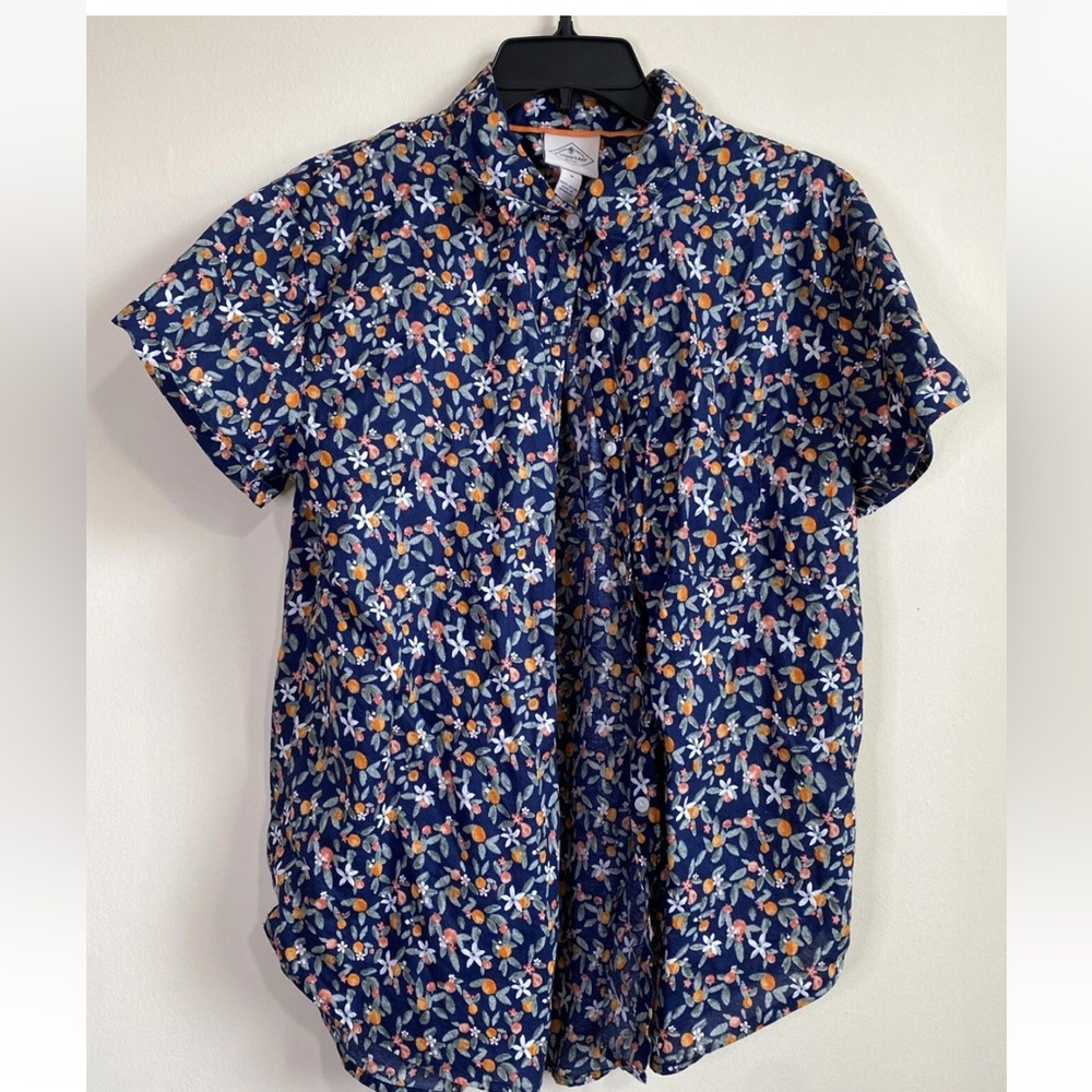 St John's bay Size  XXL Navy  Short Sleeve buttoned down Blouse Top